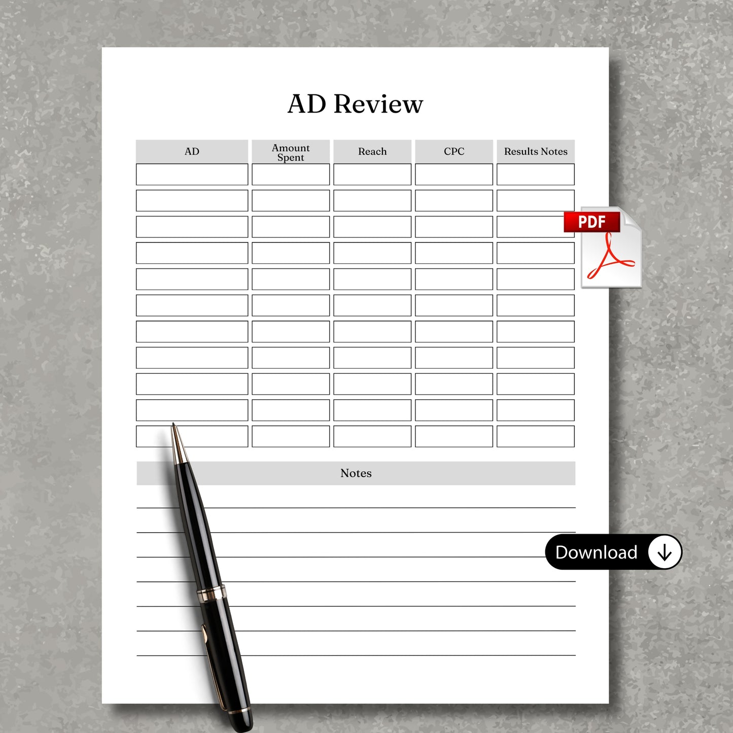 Online Ads Quick Review Paper Sheet