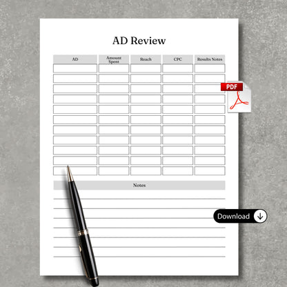 Online Ads Quick Review Paper Sheet