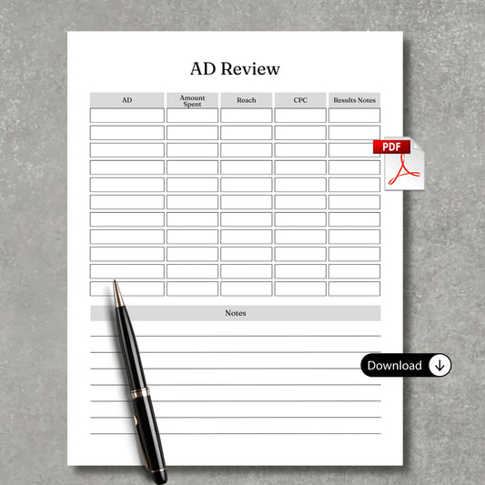 Online Ads Quick Review Paper Sheet