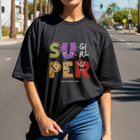 Super Girl What Beyond Limits - Cute Monster Empowerment Kids Statement Artwork