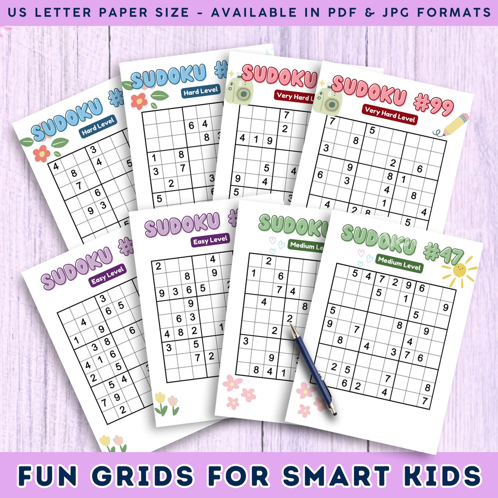 400 Sudoku Fun Activity Sheets For Kids - 4 Levels