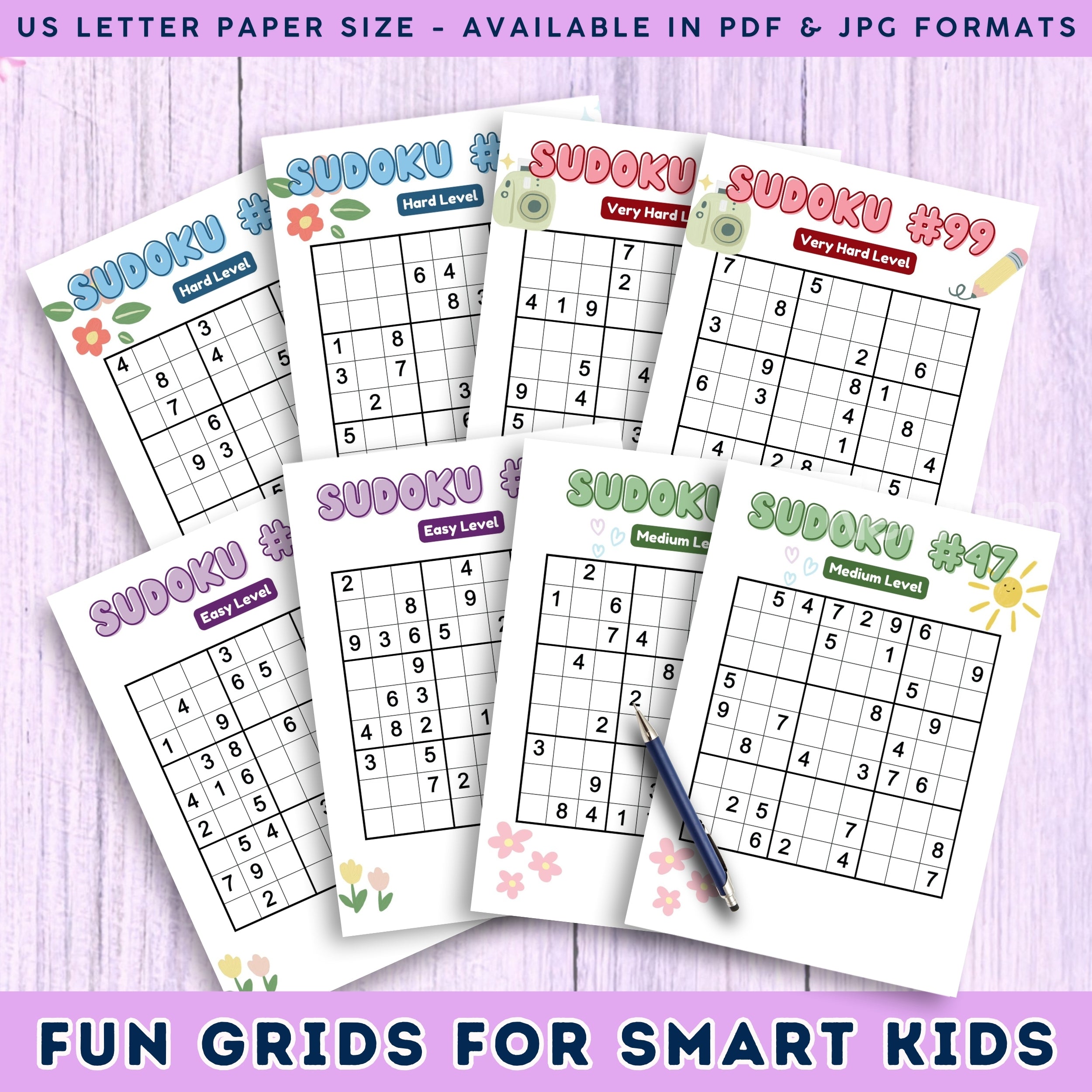 400 Sudoku Fun Activity Sheets For Kids - 4 Levels