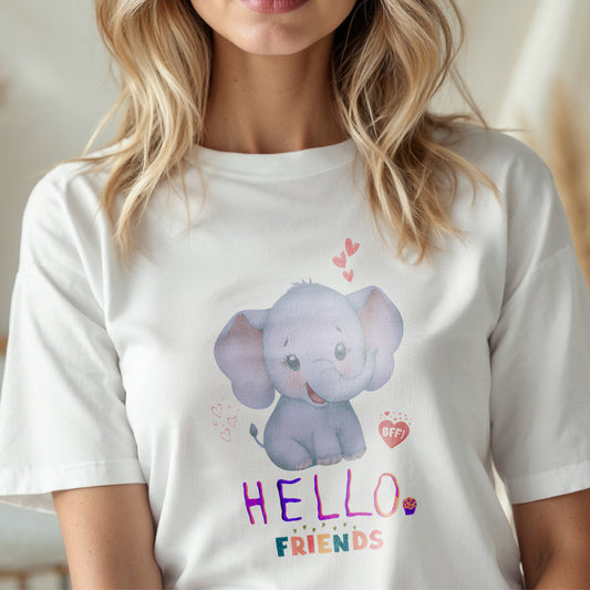 Hello Friends BFF - Cute Elephant Friendship Kindness Greeting Statement Artwork