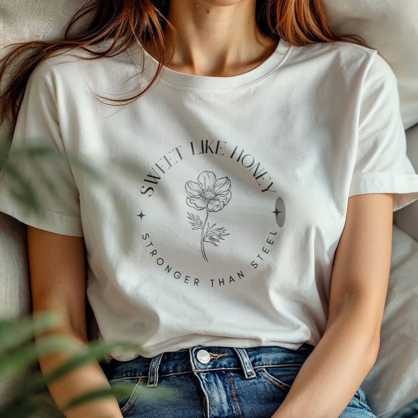 Sweet Like Honey Stronger Than Steel - Botanical Flower Circle Duality Statement Artwork