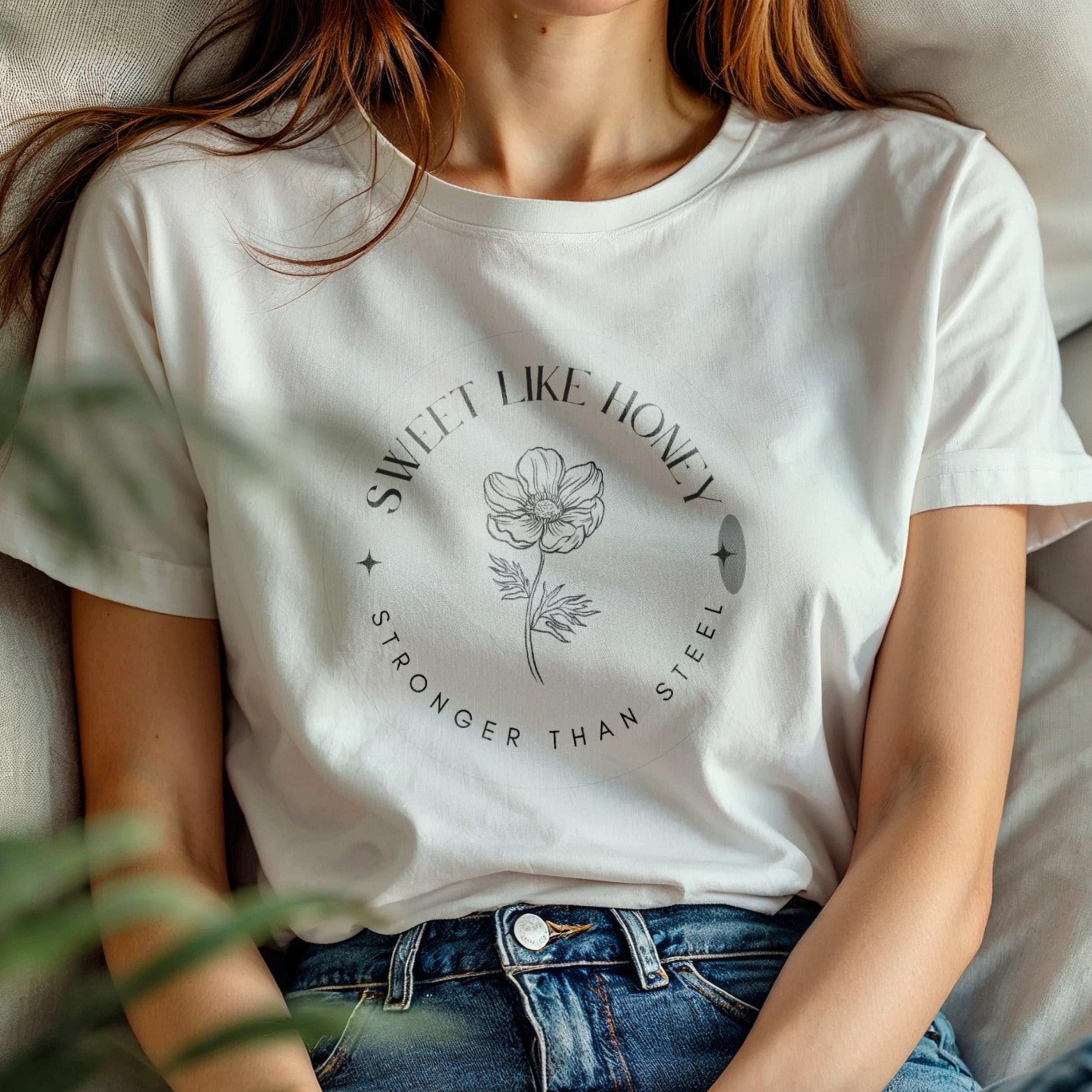 Sweet Like Honey Stronger Than Steel - Botanical Flower Circle Duality Statement Artwork