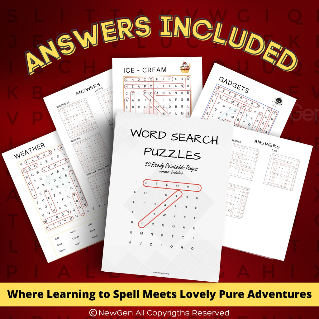 Kids' Word Search Puzzle - 30 Educational Themes