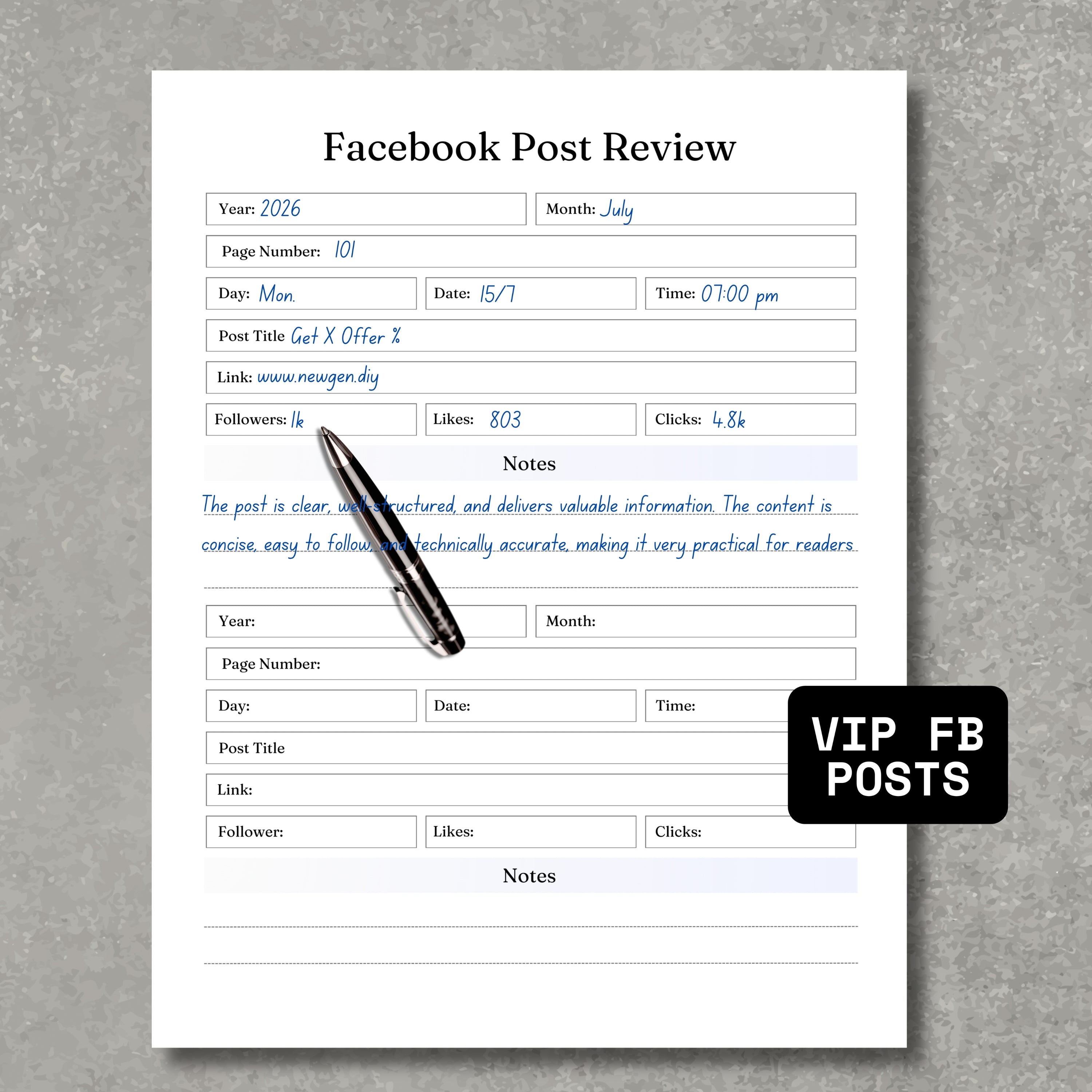 Facebook Post Review Sheet
