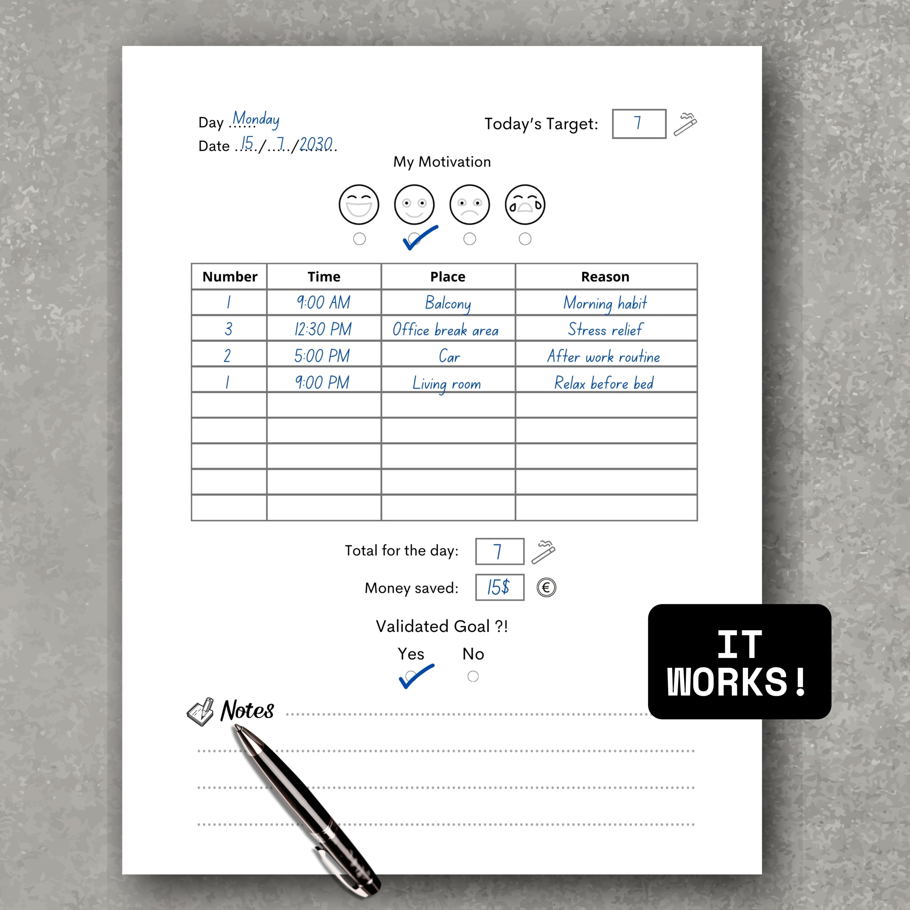 Stop Smoking Daliy Planner