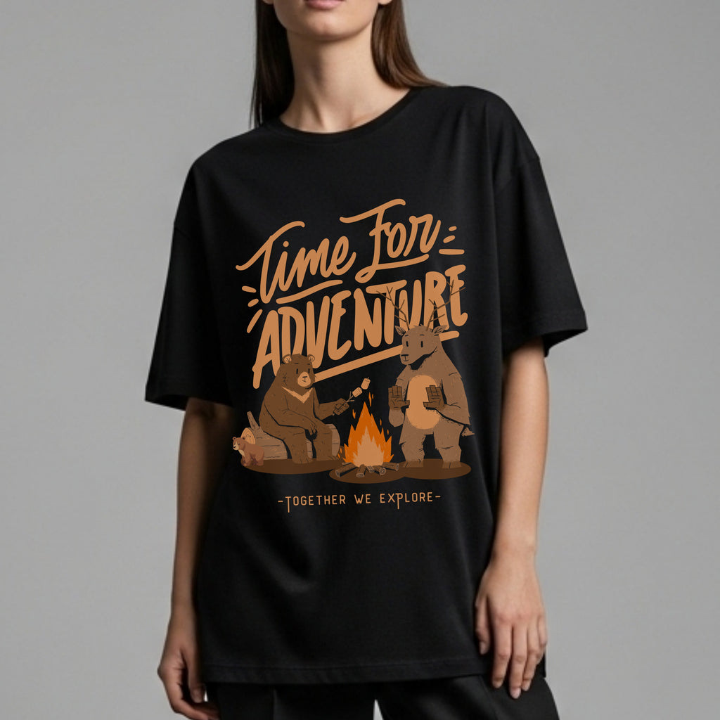 Time For Adventure Together We Explore - Bear Camping Outdoors Nature Statement Artwork