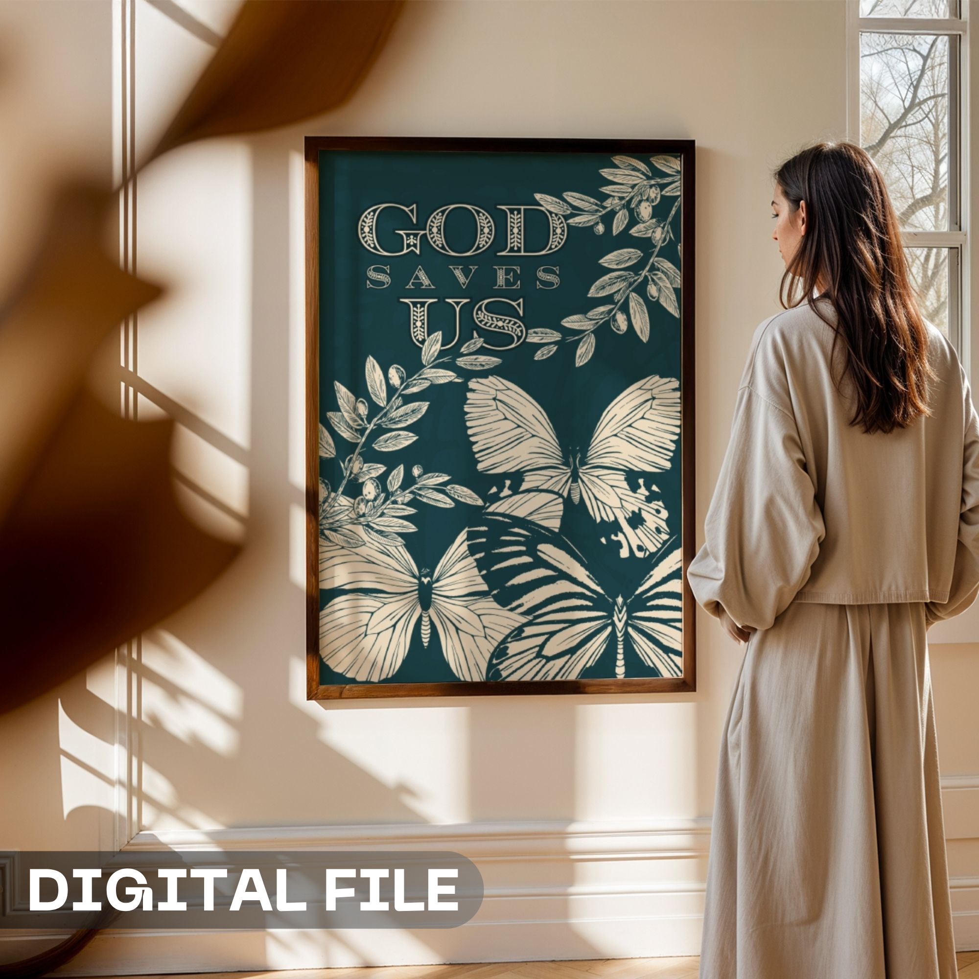 God Saves Us - Faith Butterfly & Olive Branch Wall Art