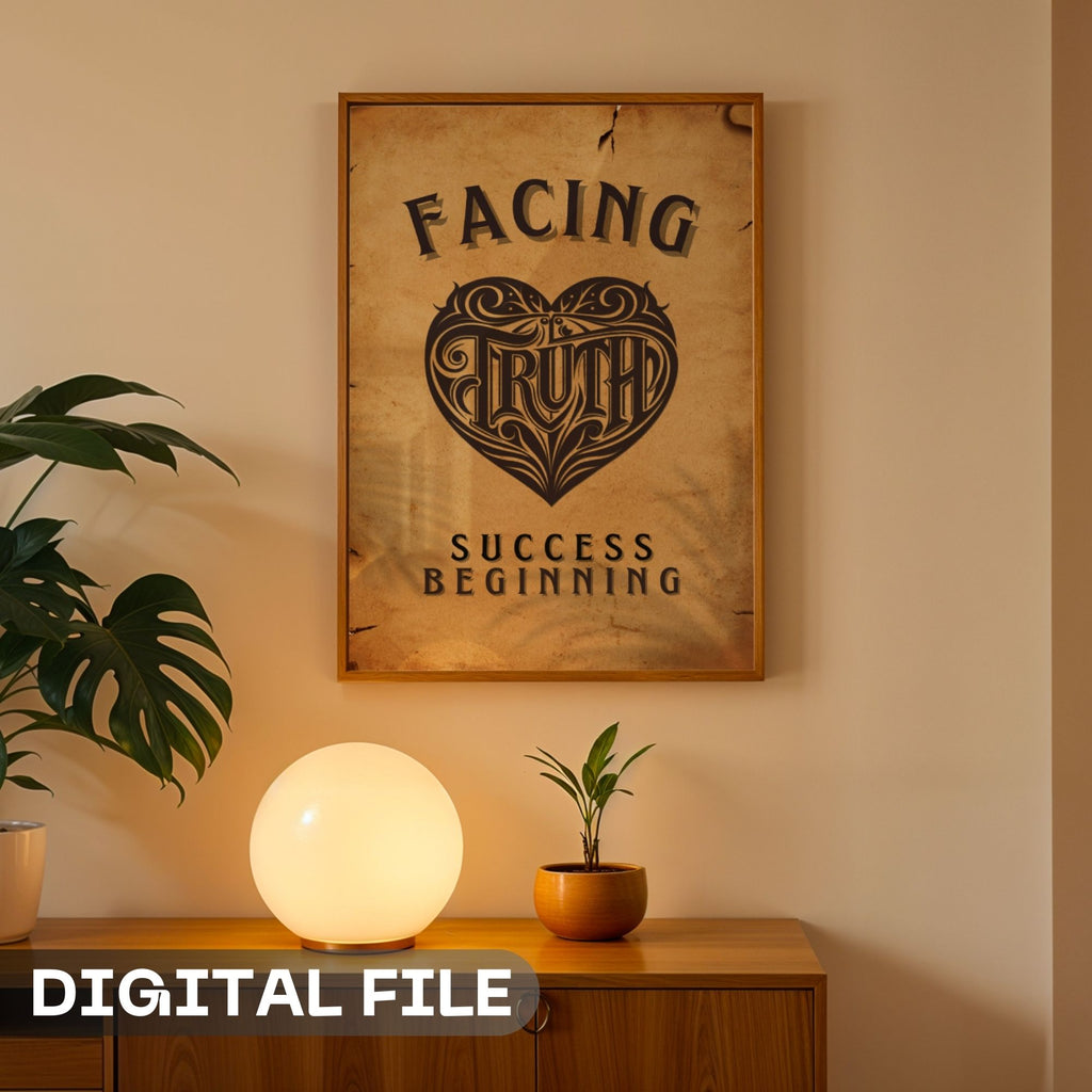 Facing Truth - Vintage Motivational Wall Art with Heart Design