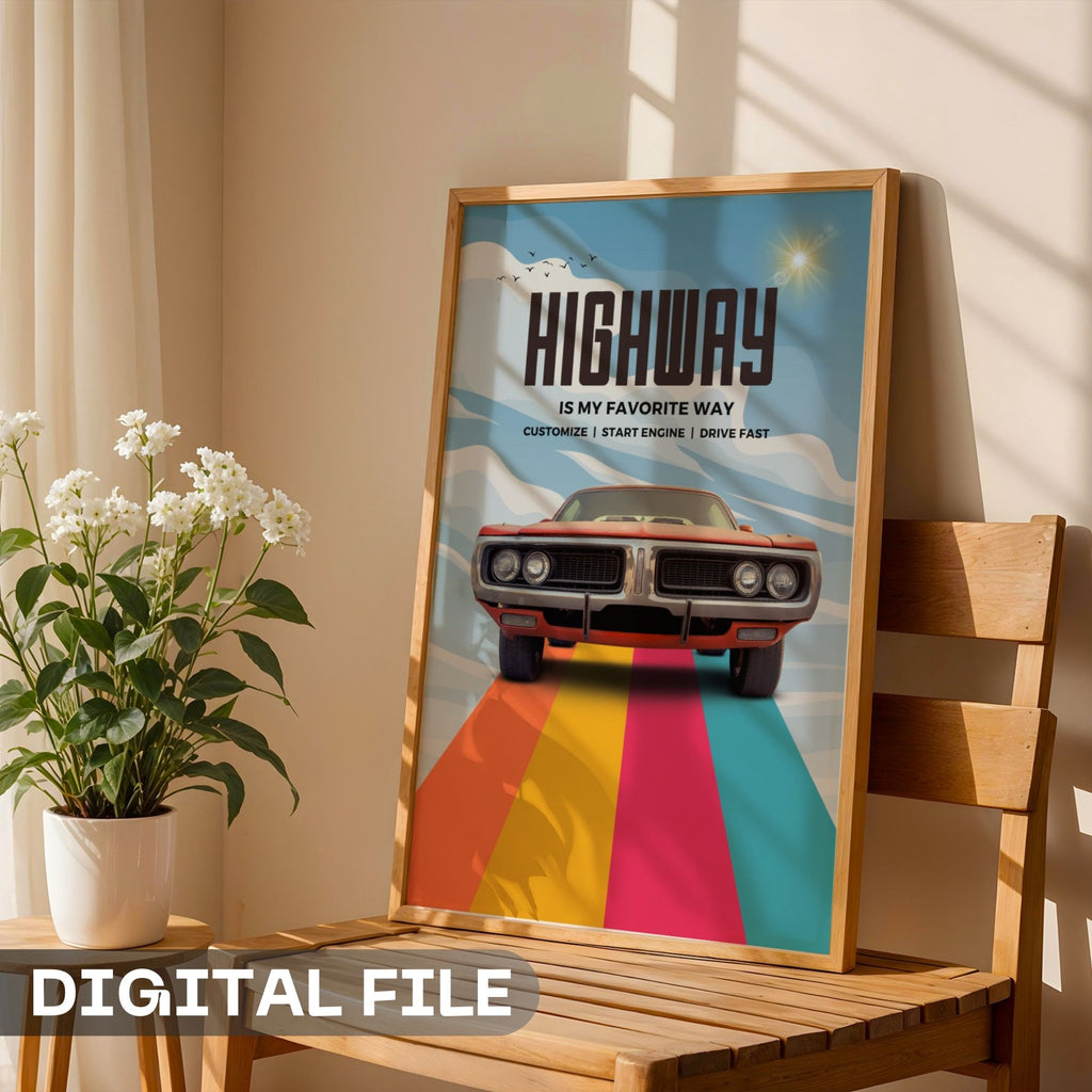 Highway is My Favorite Way - Vintage Muscle Car Wall Art