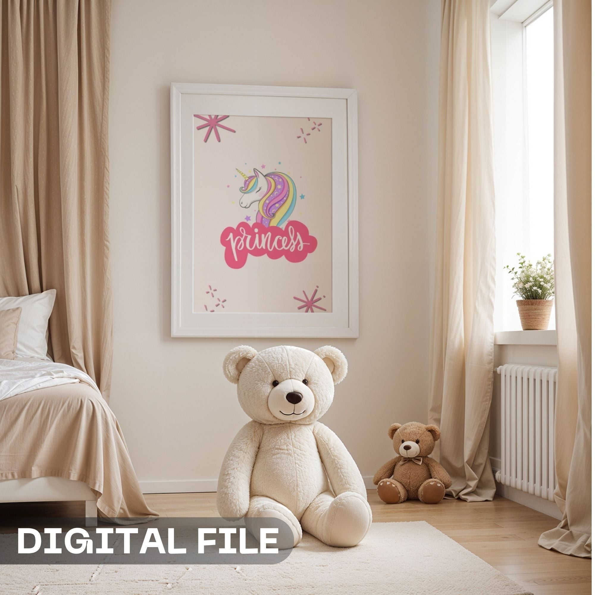 Princess Unicorn Dreamer - Magical Children's Wall Art