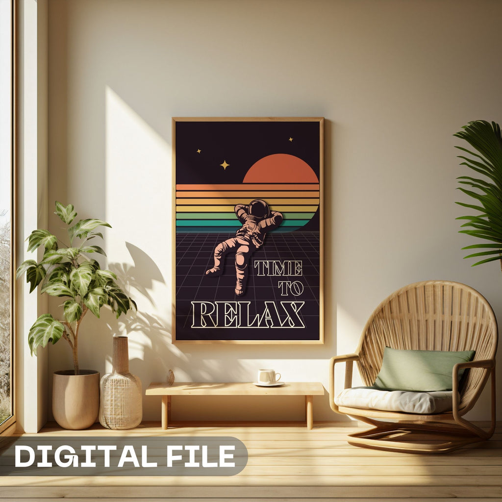 Time to Relax - Retro Astronaut Synthwave Wall Art