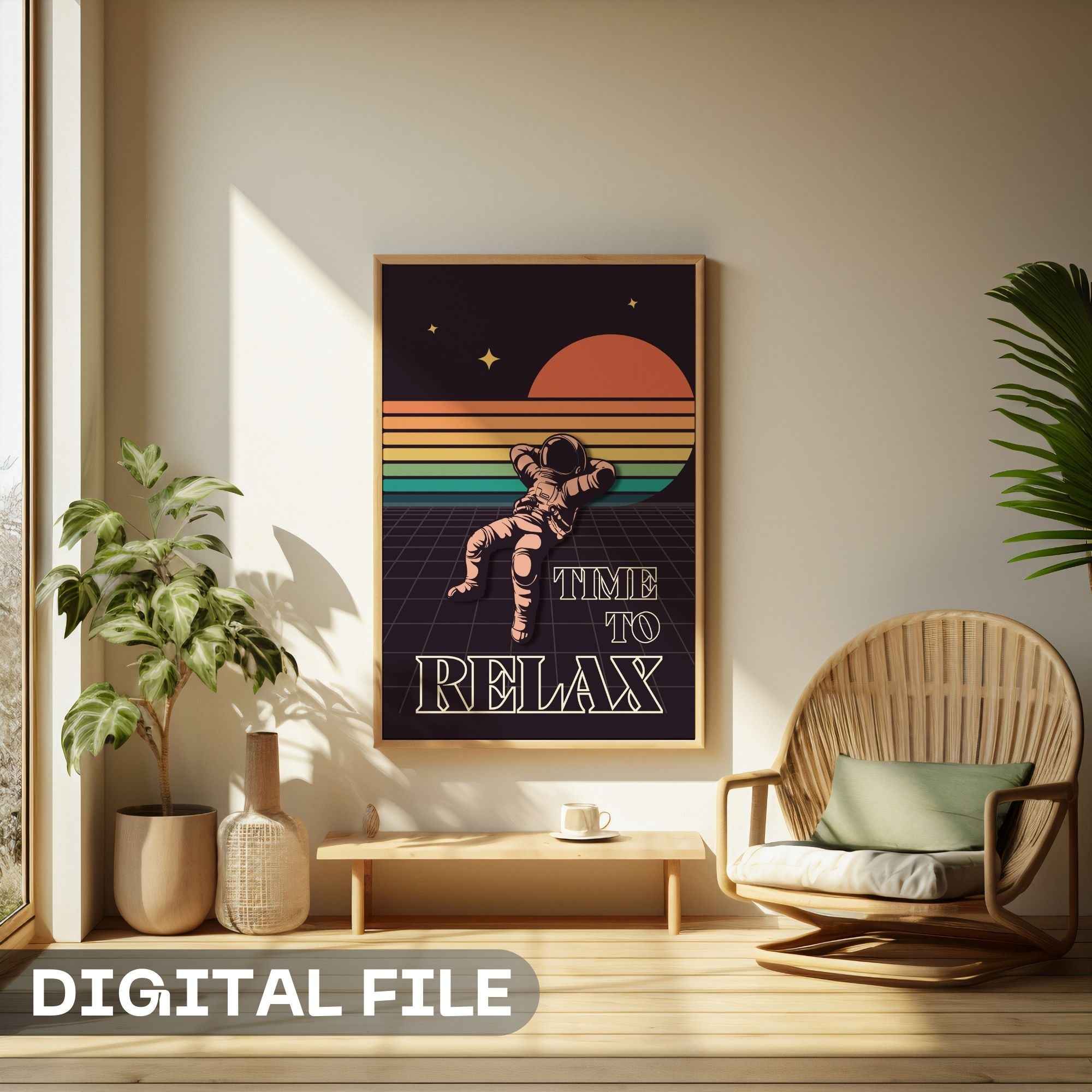 Time to Relax - Retro Astronaut Synthwave Wall Art