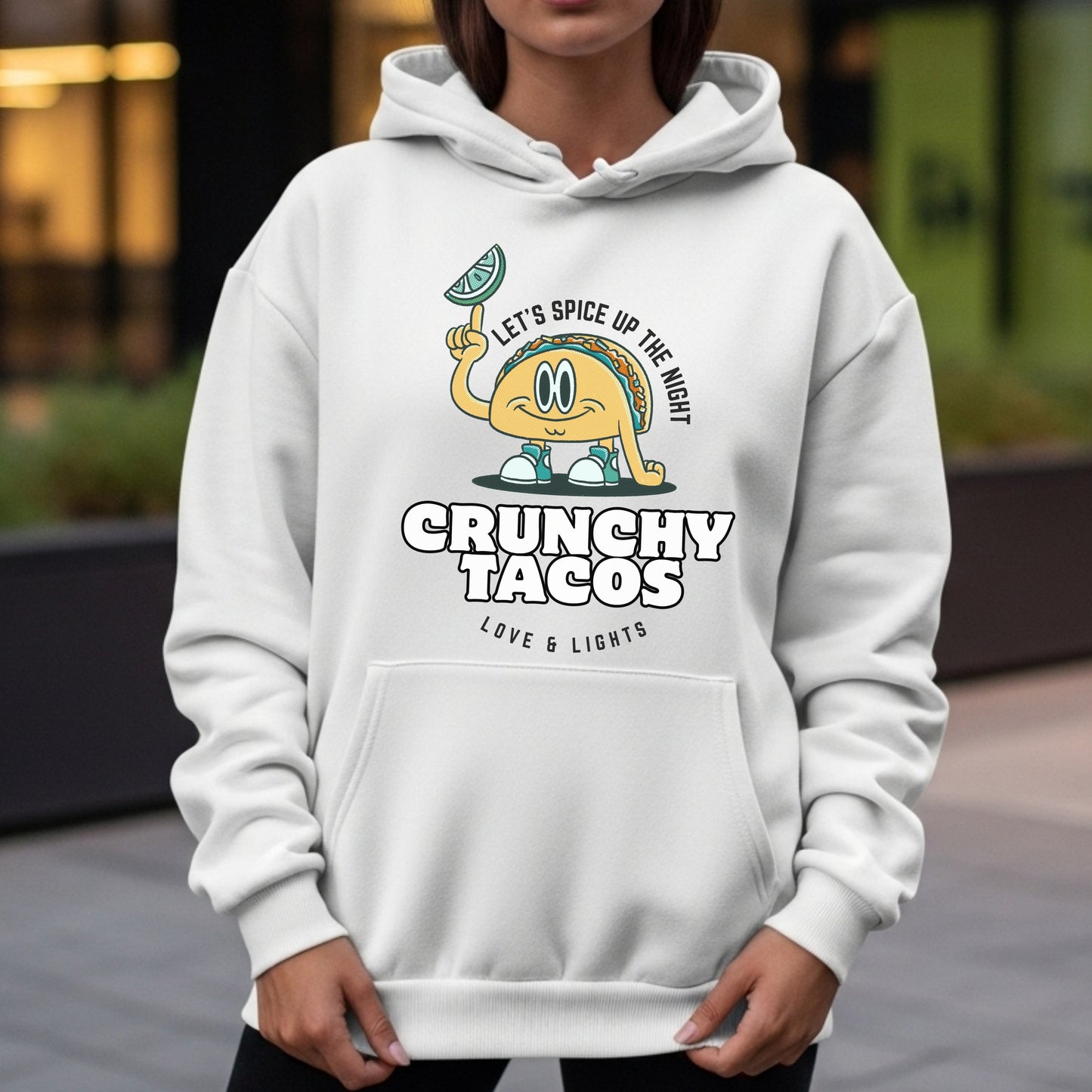 Let's Spice Up The Night - Crunchy Tacos Love & Lights Cartoon Character Fun Food Humor Artwok