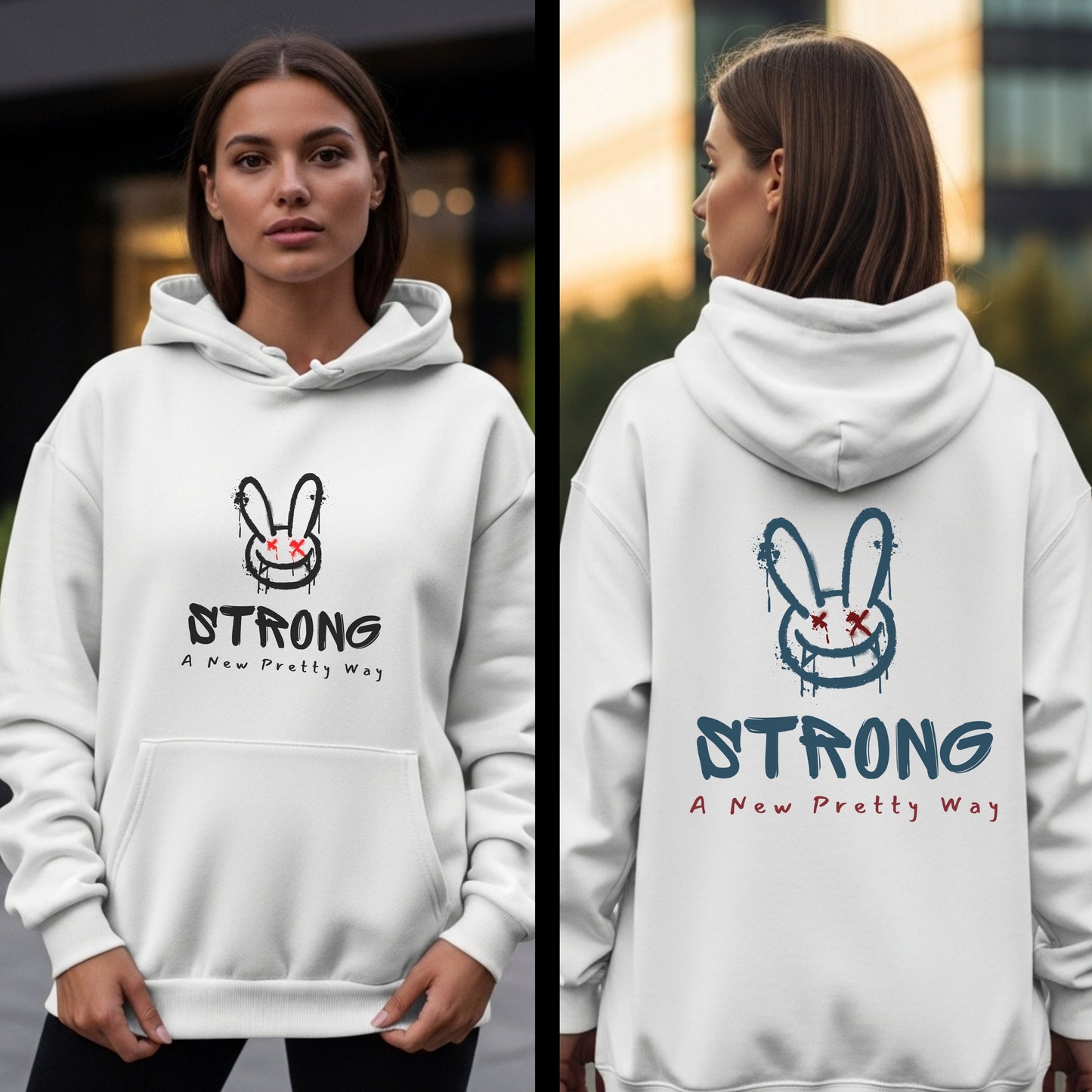 Strong A New Pretty Way - Graffiti Bunny with Red X Eyes Edgy Feminine Power Statement Artwork