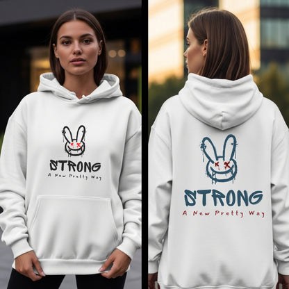 Strong A New Pretty Way - Graffiti Bunny with Red X Eyes Edgy Feminine Power Statement Artwork