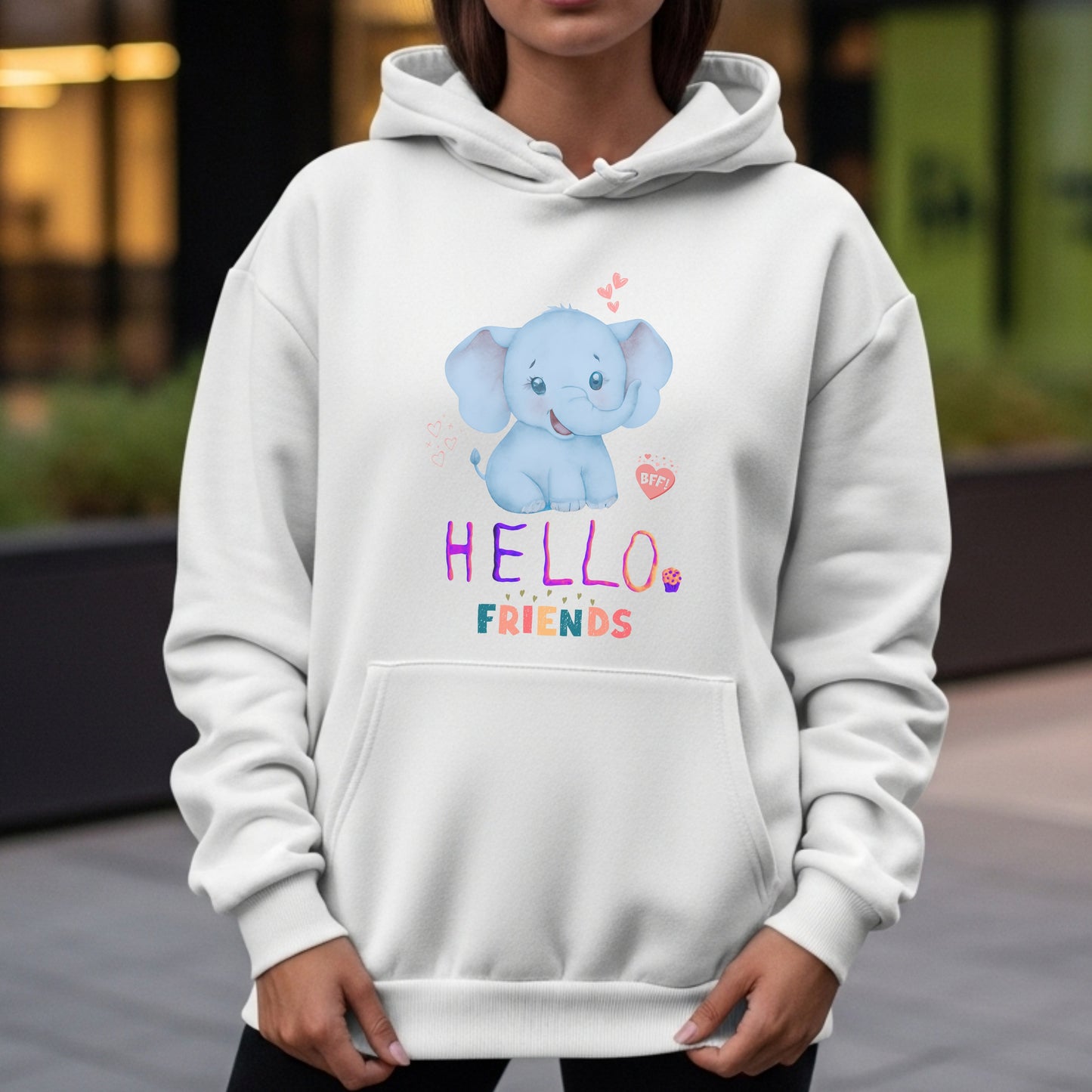 Hello Friends BFF - Cute Elephant Friendship Kindness Greeting Statement Artwork