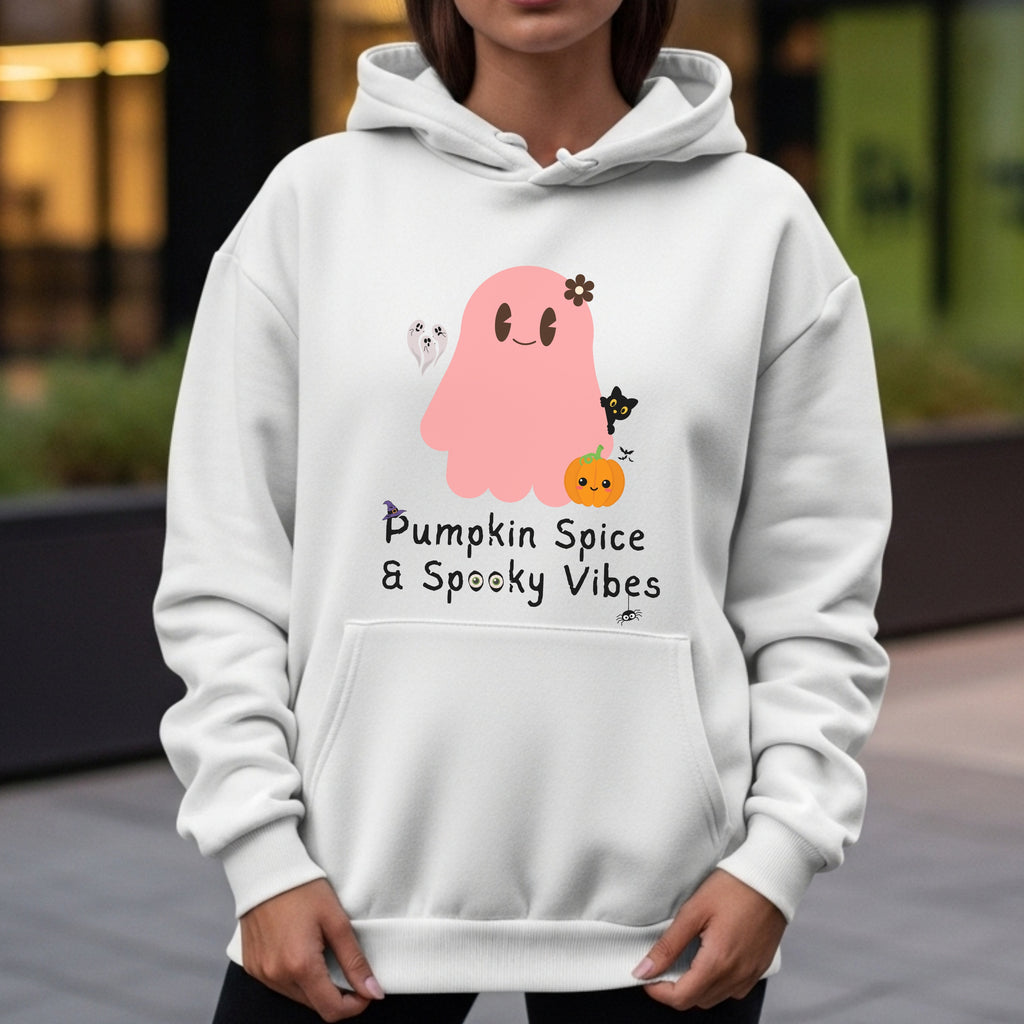 Pumpkin Spice & Spooky Vibes - Cute Halloween Ghost Autumn Season Statement Artwork