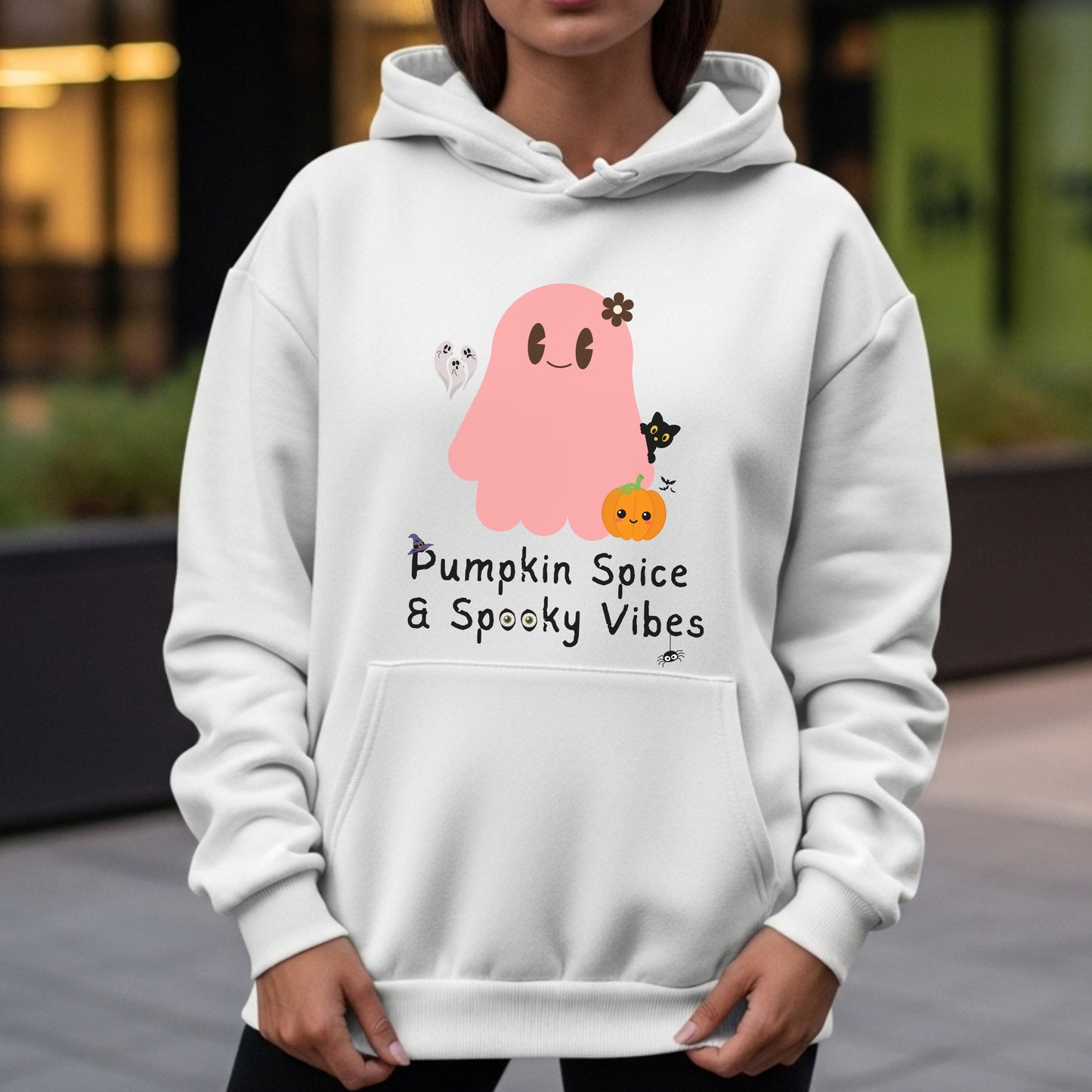 Pumpkin Spice & Spooky Vibes - Cute Halloween Ghost Autumn Season Statement Artwork