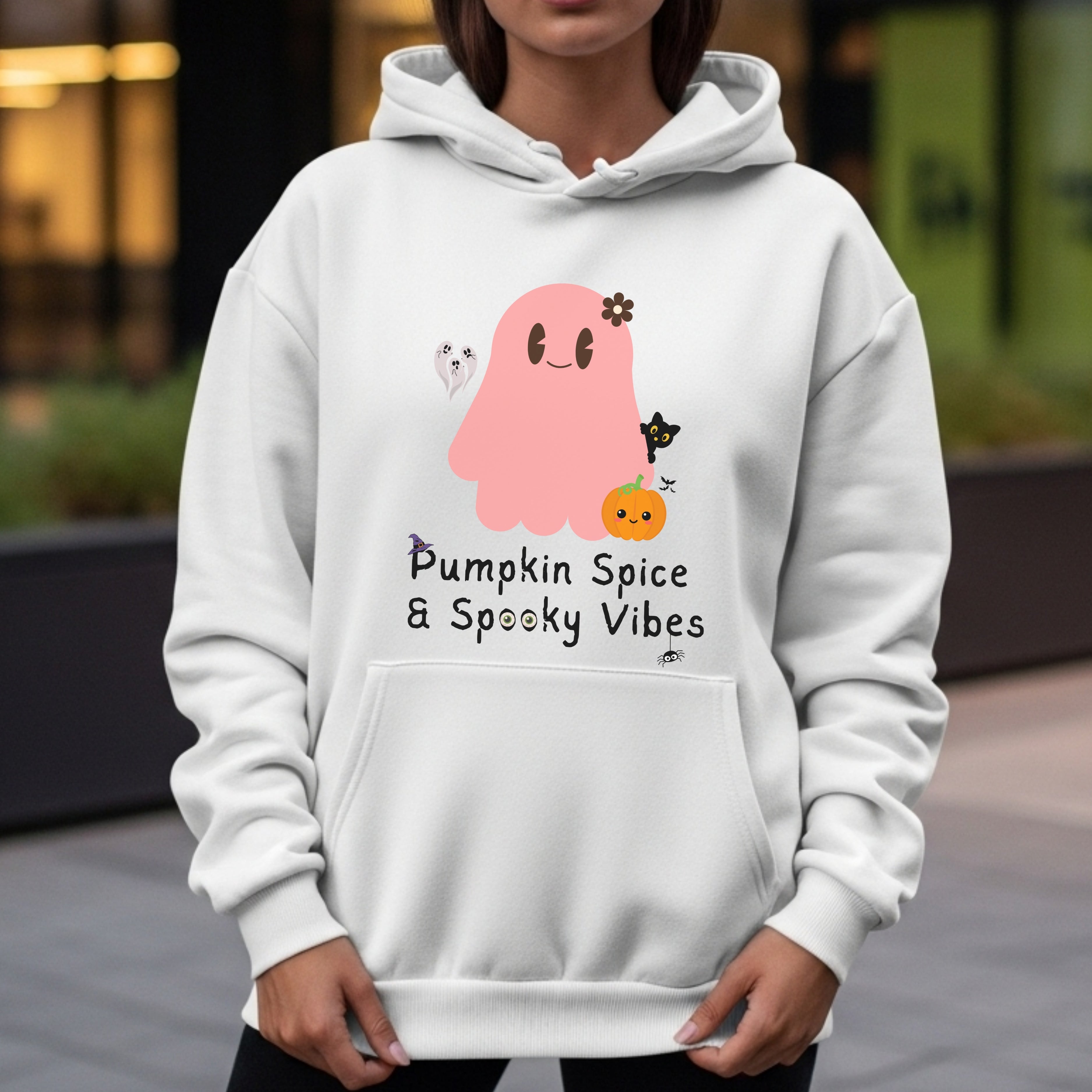 Pumpkin Spice & Spooky Vibes - Cute Halloween Ghost Autumn Season Statement Artwork