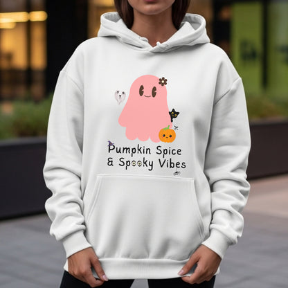 Pumpkin Spice & Spooky Vibes - Cute Halloween Ghost Autumn Season Statement Artwork
