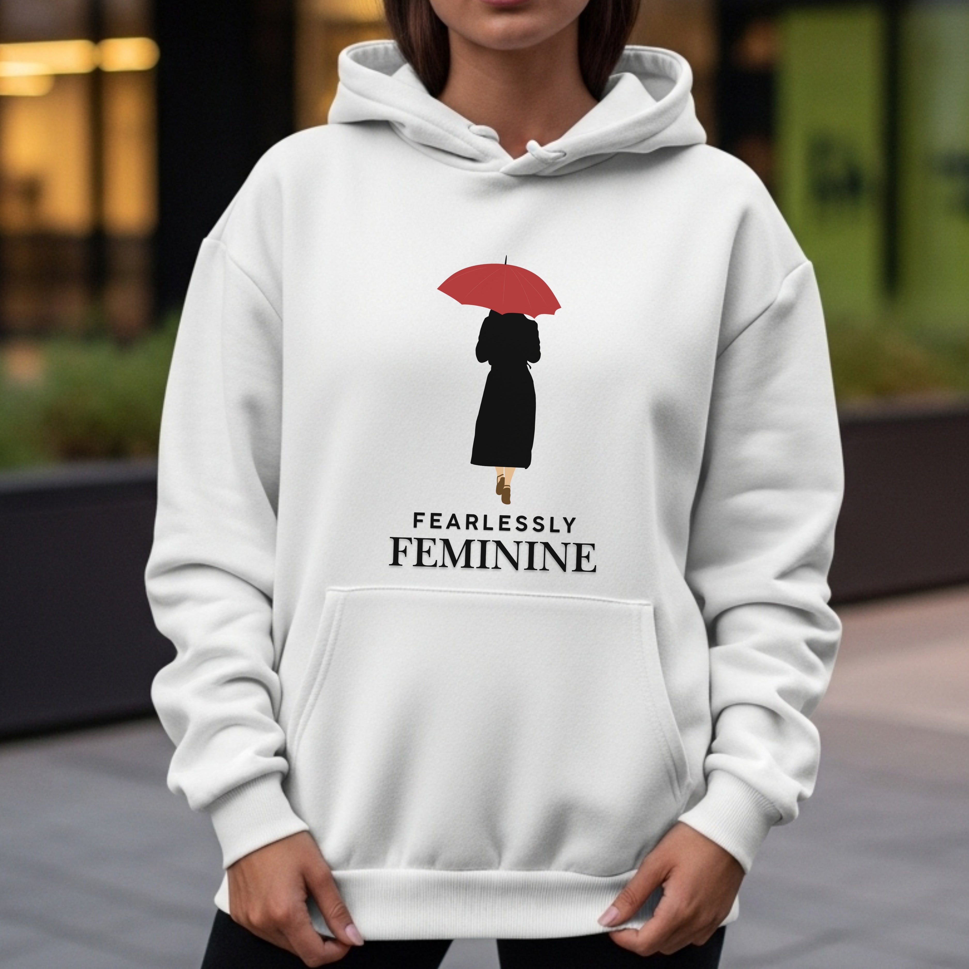 Fearlessly Feminine - Woman with Red Umbrella Silhouette Elegant Empowerment Statement Artwork