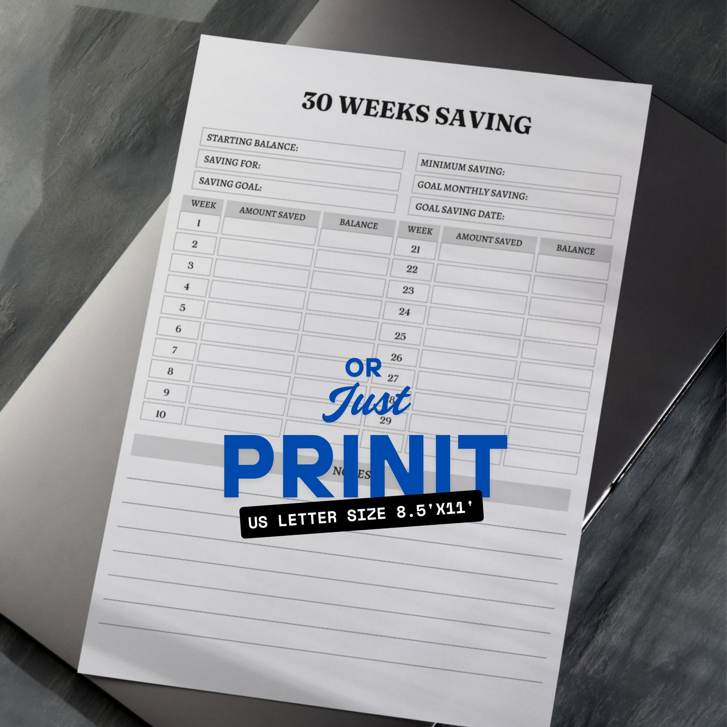 30 Weeks Saving Tracker