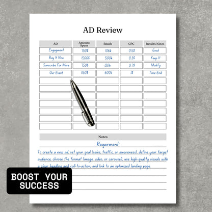 Online Ads Quick Review Paper Sheet