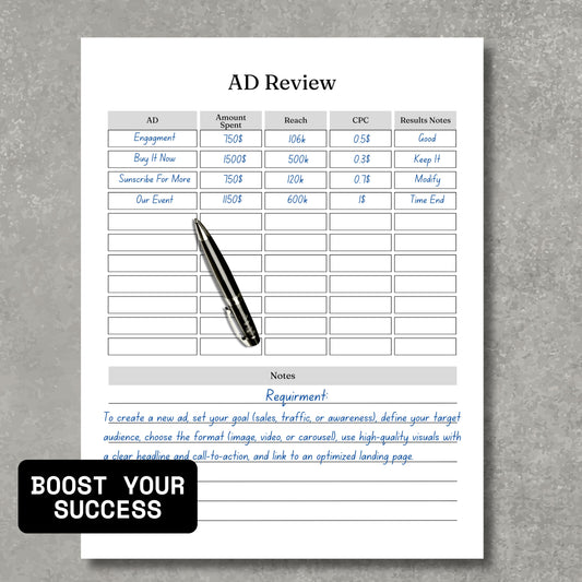 Online Ads Quick Review Paper Sheet