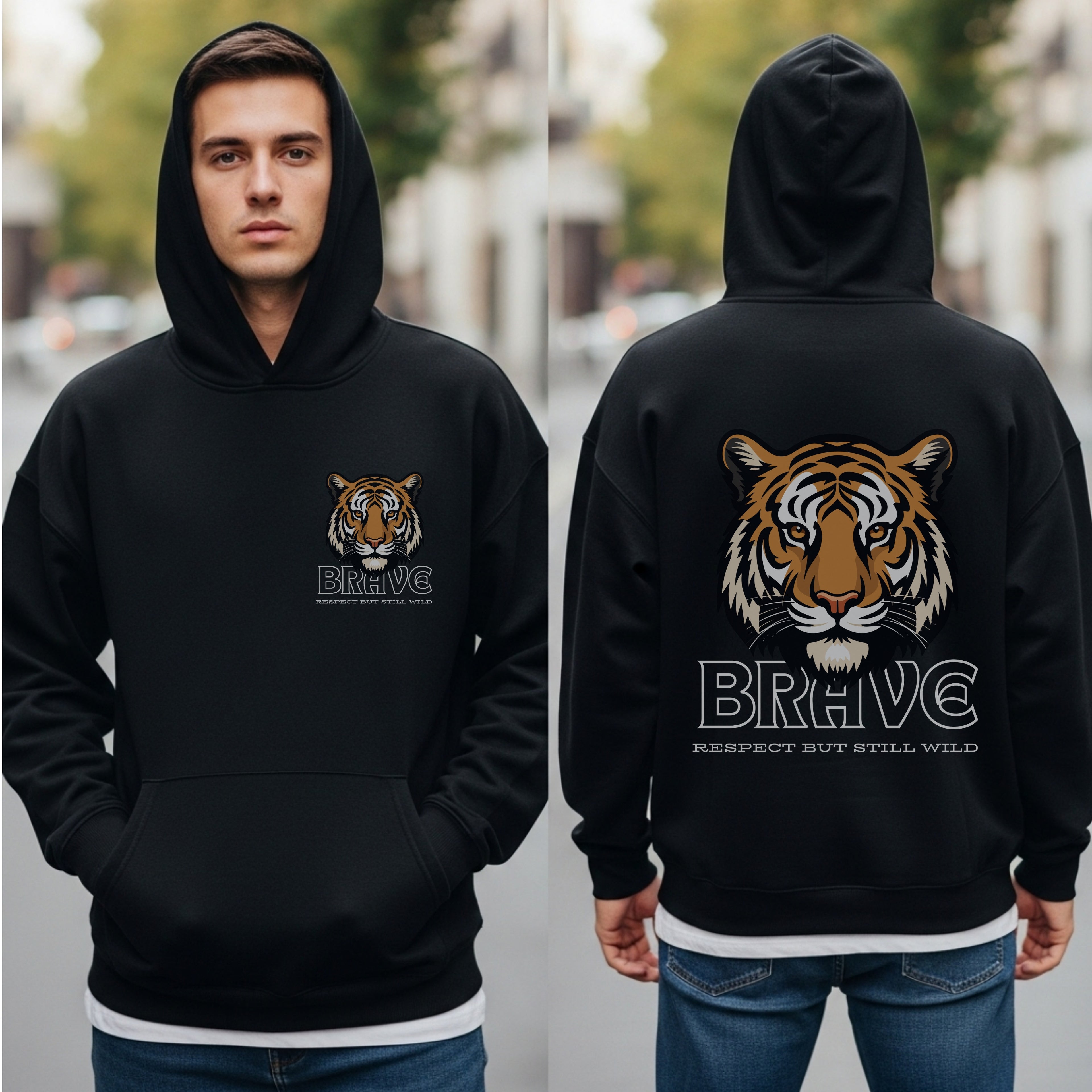 Brave Respect But Still Wild - Tiger Motivational Statement Artwork