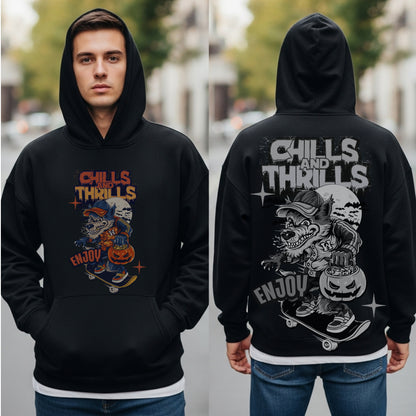 Chills And Thrills Enjoy - Halloween Wolf Skateboard Statement Artwork