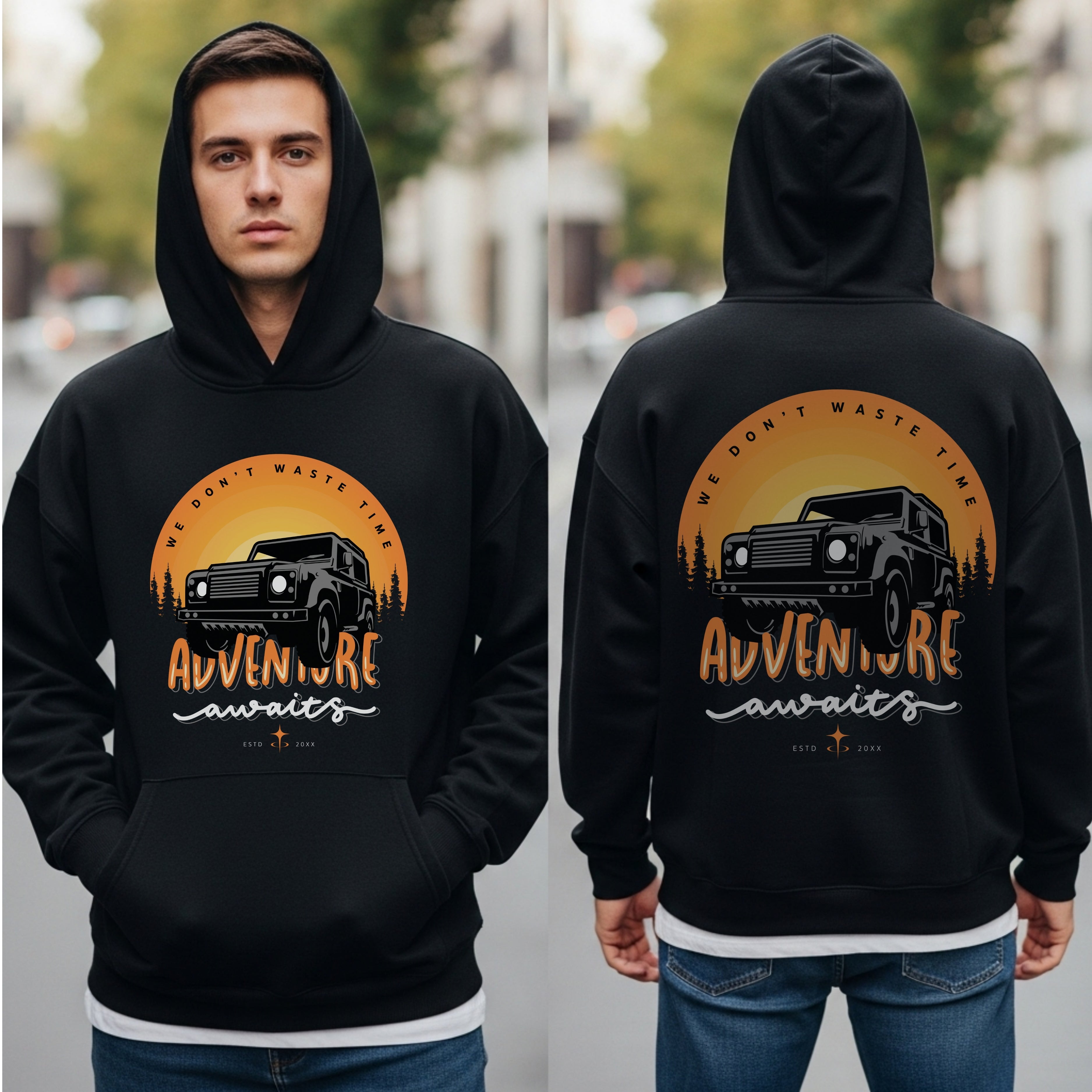 We Don't Waste Time Adventure Awaits - Off-Road Sunset Statement Artwork