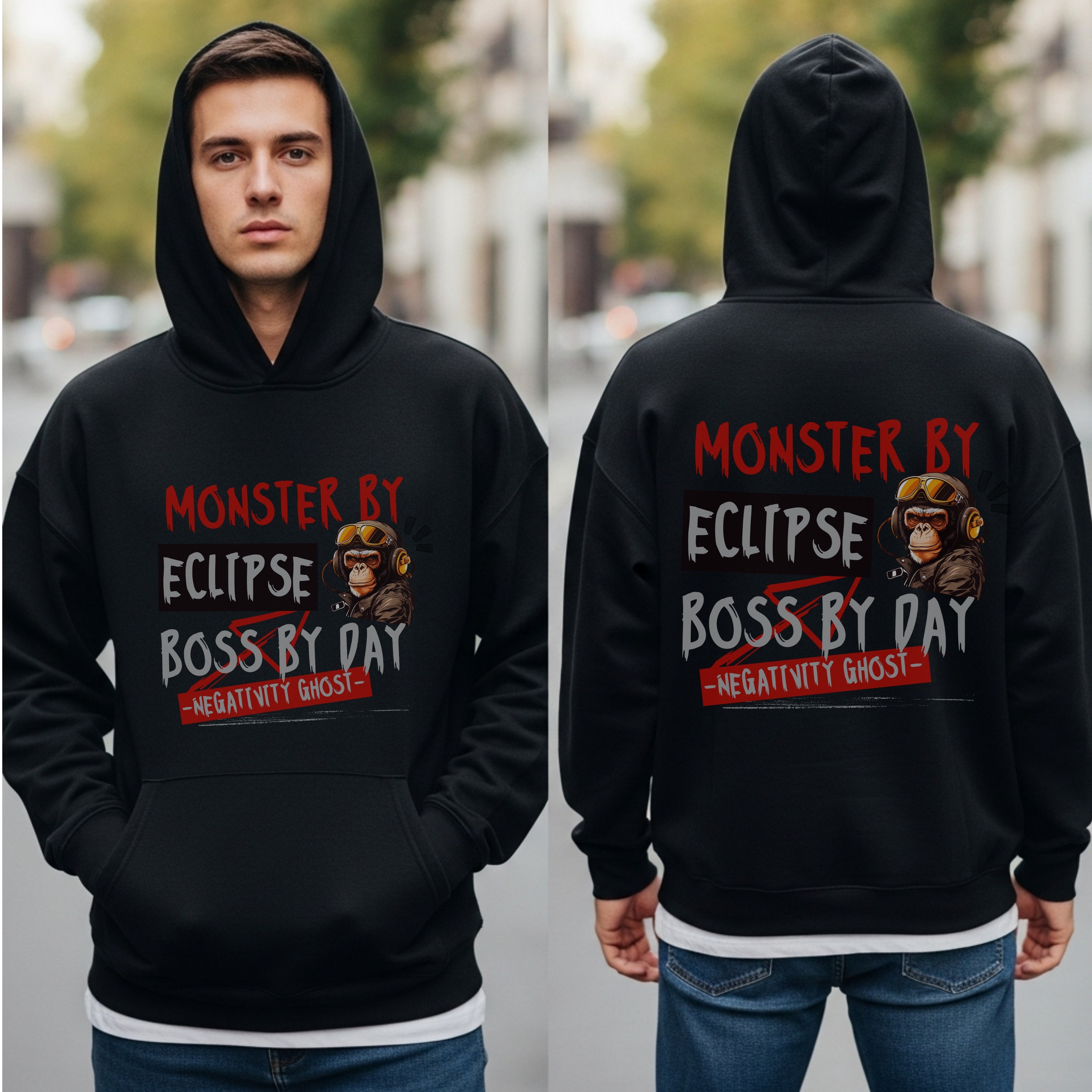 Monster By Eclipse, Boss By Day - Motivational Chimp DJ Music Producer Statement Artwork