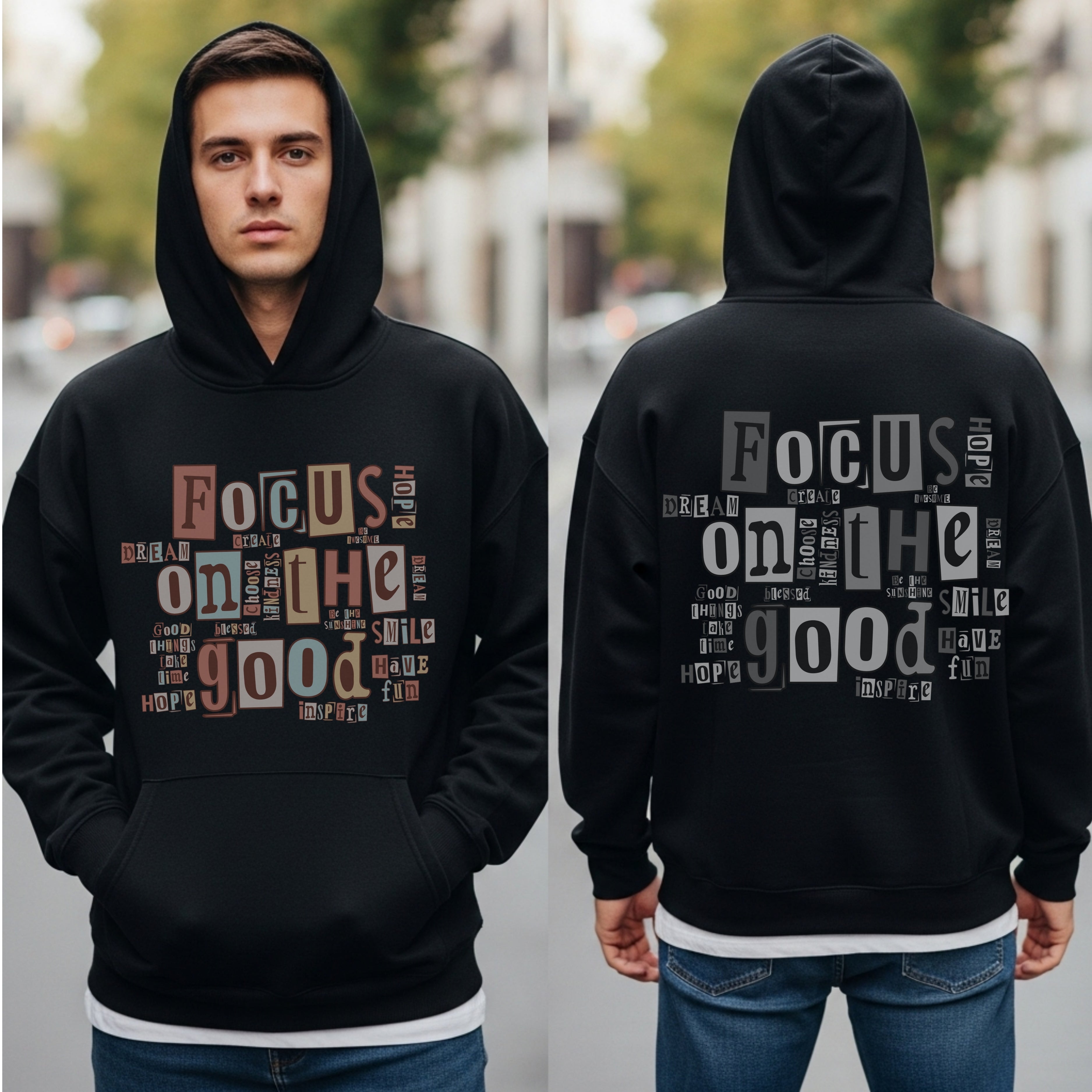 "Focus On The Good - Ransom Note Positivity Collage Statement Artwork