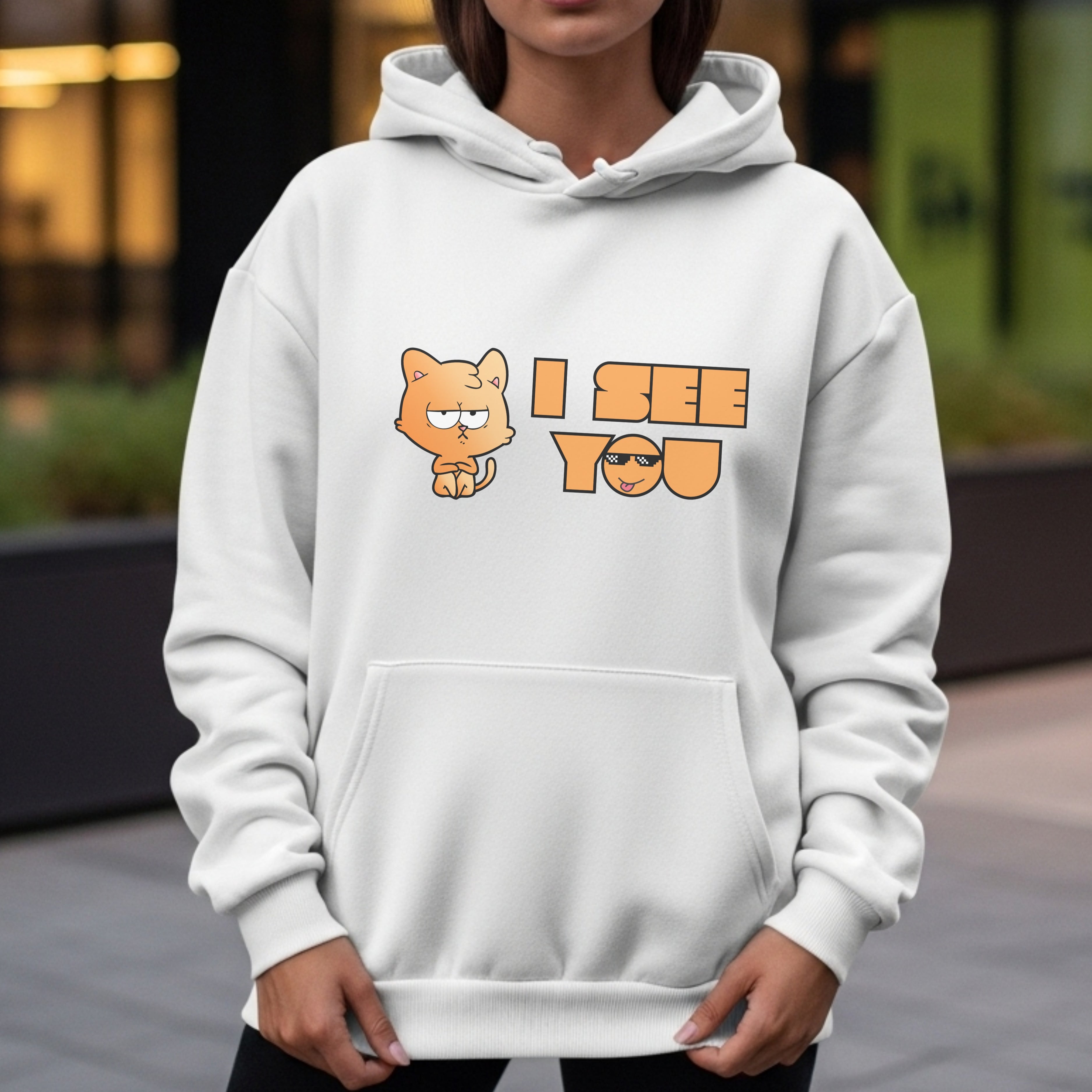 I See You - Grumpy Orange Cat with Deal With It Sunglasses Meme Humor Artwork