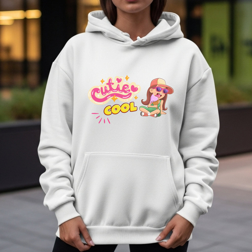 Cutie Cool - Retro Girl Relaxing with Sunglasses Pink Yellow Groovy Illustration