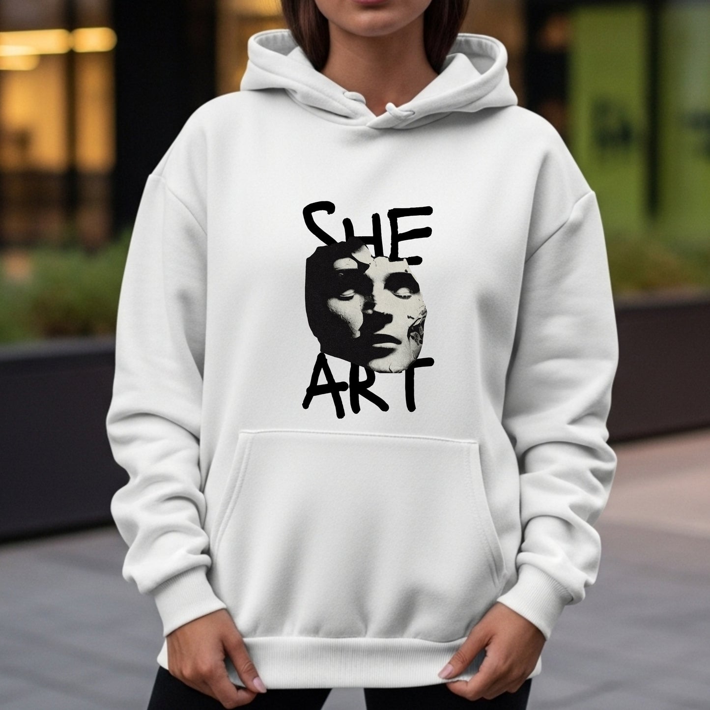 She Art - Minimalist Black & White Portrait Typography Artistic Statement Artwork