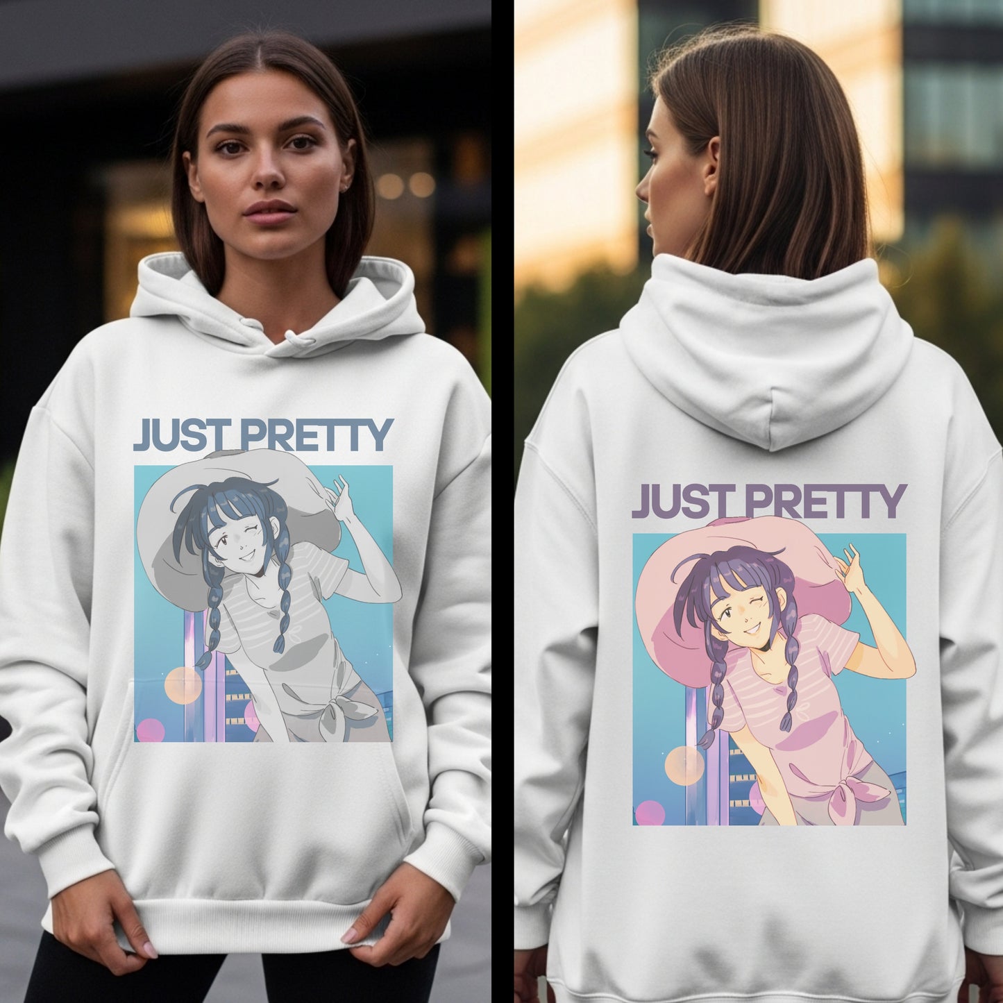 Just Pretty - Cute Anime Girl with Purple Braids Kawaii Aesthetic Illustration