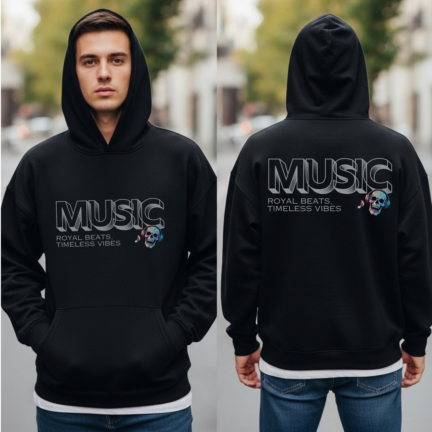 Music Royal Beats Timeless Vibes - Colorful Skull Statement Artwork