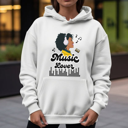 Music Lover - Illustrated Woman with Headphones Pink Script Equalizer Design Artwork