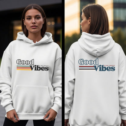 Good Vibes Is My Magic - Retro Striped Typography Positivity Mantra Statement Artwork