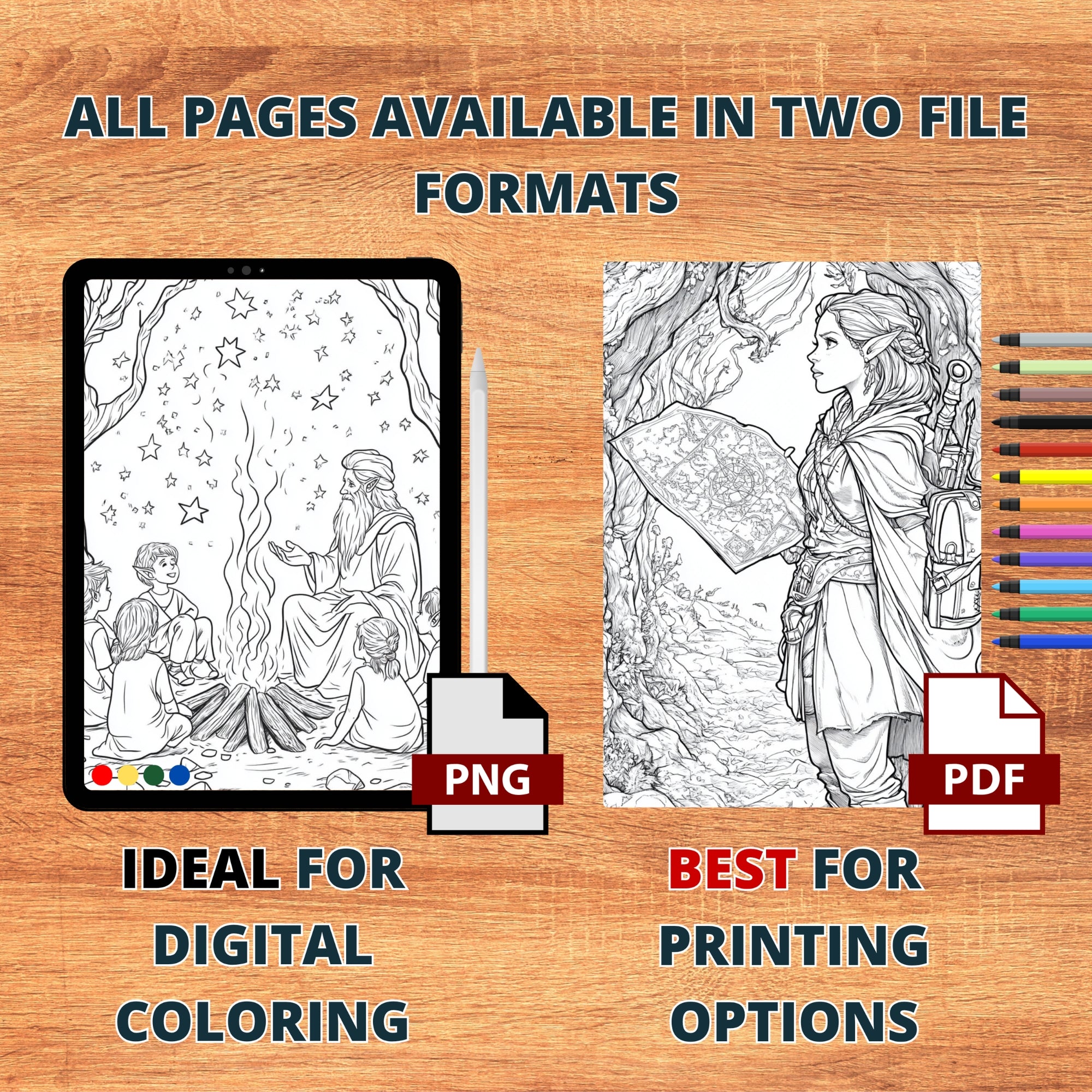 Woodland Elves Coloring Book Pages