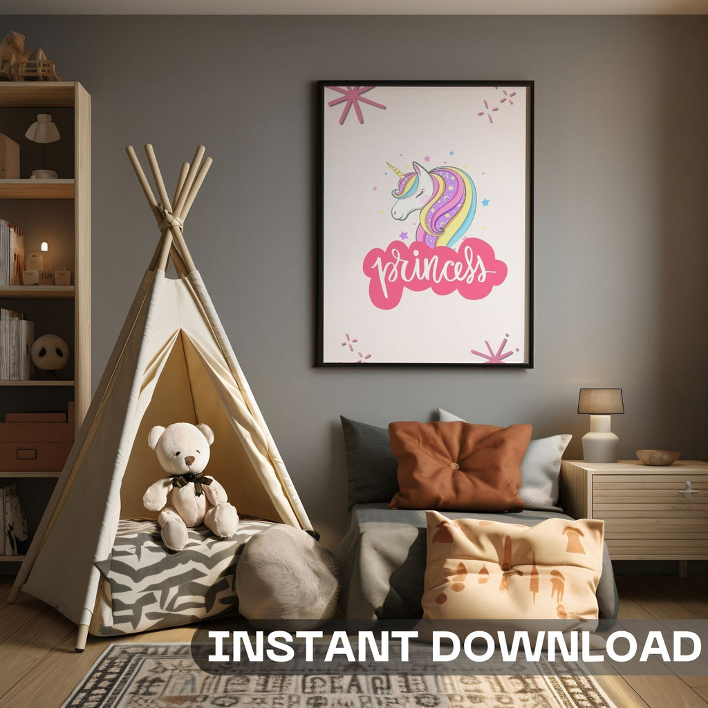 Princess Unicorn Dreamer - Magical Children's Wall Art