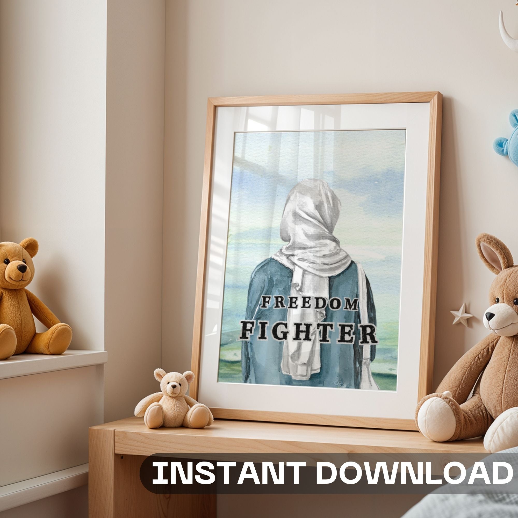 Freedom Fighter - Watercolor Empowerment Muslim Woman Portrait