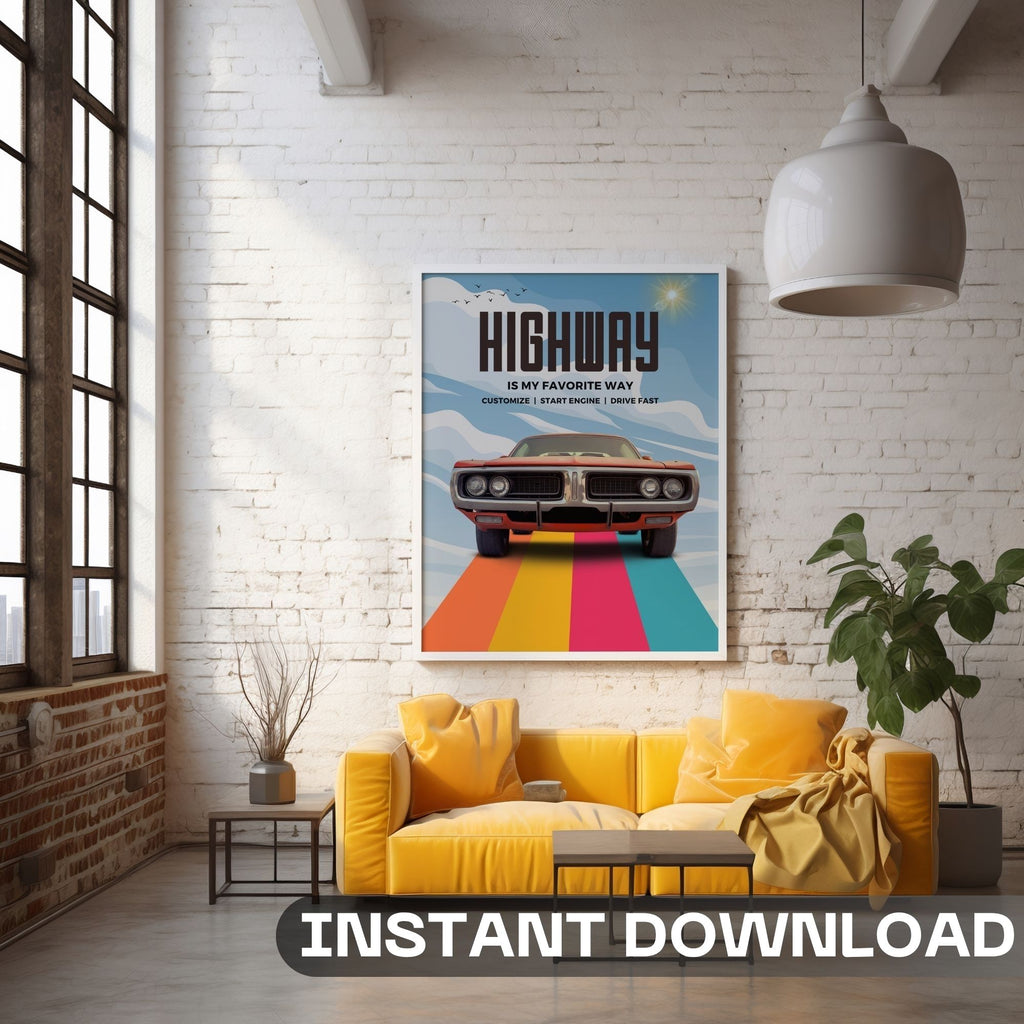Highway is My Favorite Way - Vintage Muscle Car Wall Art