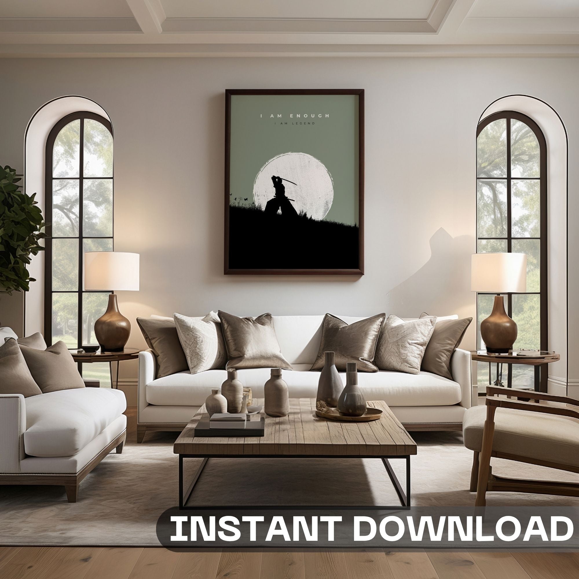 I Am Enough, I Am Legend - Samurai Silhouette Motivational Wall Art