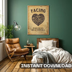 Facing Truth - Vintage Motivational Wall Art with Heart Design