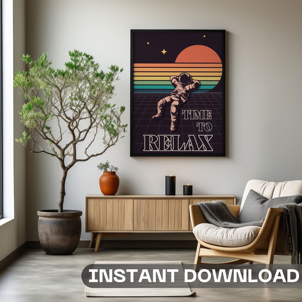 Time to Relax - Retro Astronaut Synthwave Wall Art